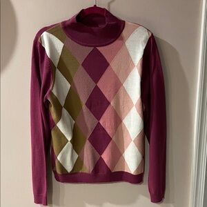 Women's Argyle Cowl/Mock Neck Sweater - Berry Pink Size Large Gorgeous